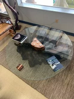The Phillips Forest Store Glass Coffee Table With Wooden Base
