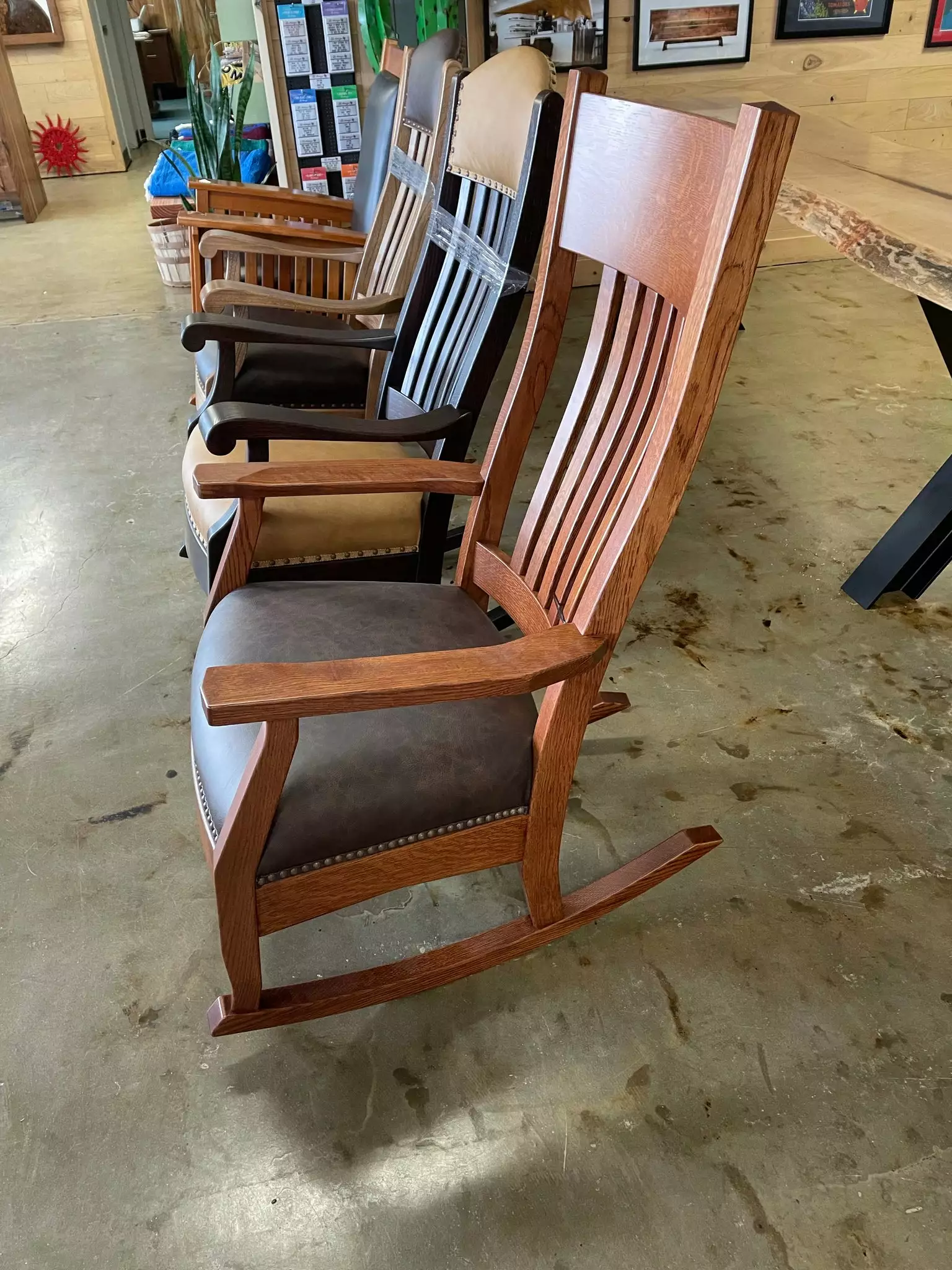 The Phillips Forest Products Forest Store Quartersawn White Oak & Dark Leather Rocking Chair 4 The Phillips Forest Products Forest Store Quartersawn White Oak & Dark Leather Rocking Chair - Image 2