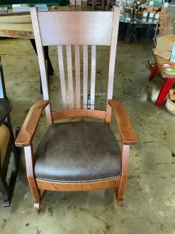 The Phillips Forest Products Forest Store Quartersawn White Oak & Dark Leather Rocking Chair