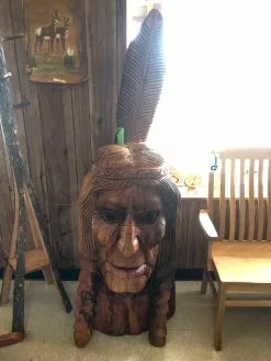 The Phillips Forest Store Hand Carved Wooden Indian Head
