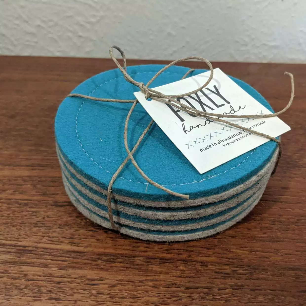 Foxly Handmade Wool Coaster- Blue - Set Of 4 4 Foxly Handmade Wool Coaster- Blue - Set Of 4 - Image 2
