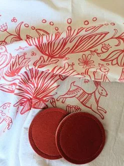 Foxly Handmade Wool Coaster- Red- Set Of 4