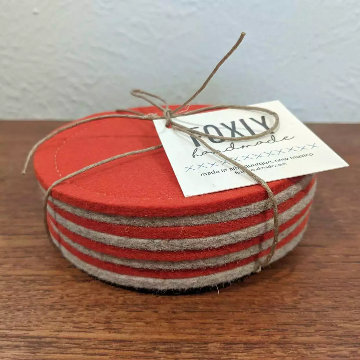 Foxly Handmade Wool Coaster- Red- Set Of 4 4 Foxly Handmade Wool Coaster- Red- Set Of 4 - Image 2